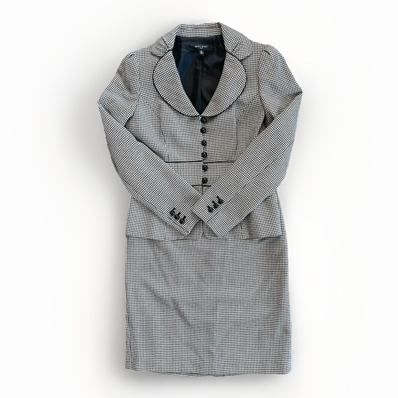 Nine West Pants - VTG Nine West Workwear 6 Two-Piece Suit Houndstooth Black & White Academia